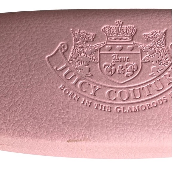Vintage Y2K Juicy Couture Pink Hard-sided Glasses Case Brown Interior Lining - Picture 4 of 5
